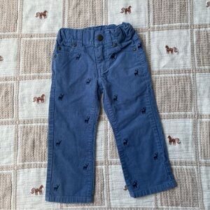 Janie & Jack Blue Corduroy Pants Embroidered Deer